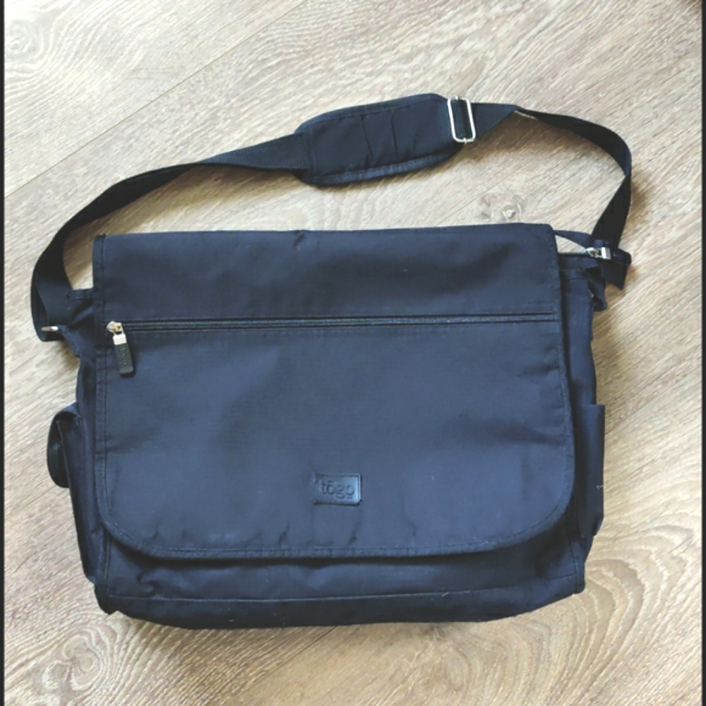 Black messenger bag black book bag black travel bag